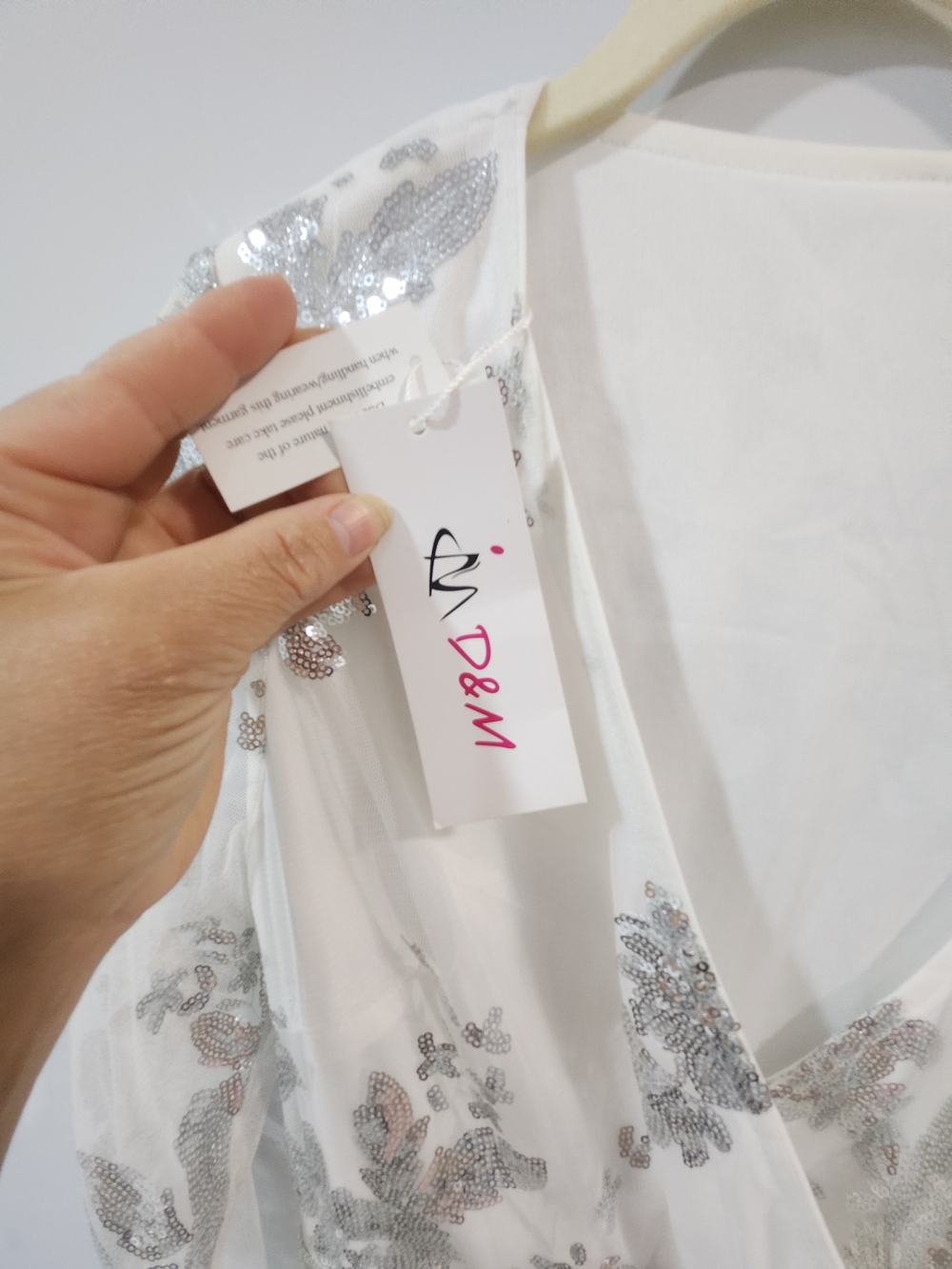 White Sequin Floral Wrap Dress - Picture 4 of 7